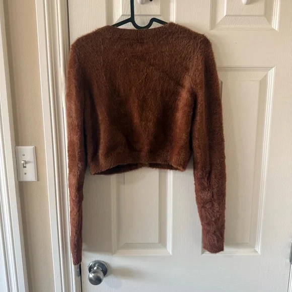 BNWOT Sunday Best Aritzia Reece Cardigan Fuzzy-Knit in Cognac Brown Size Medium - Picture 2 of 7